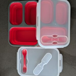 2 Piece Set Red and Gray Bento Lunch Boxes - BRAND NEW